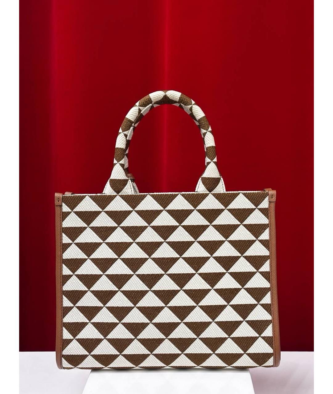 PRADA Коричневая жаккардовая сумка с короткими ручками, фото 5