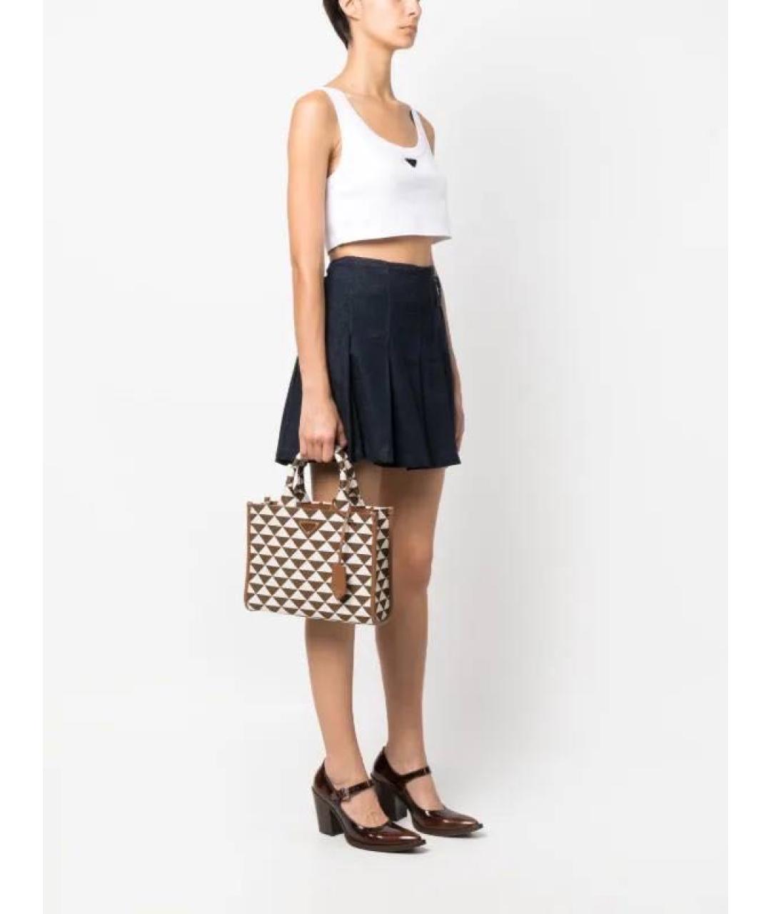 PRADA Коричневая жаккардовая сумка с короткими ручками, фото 3