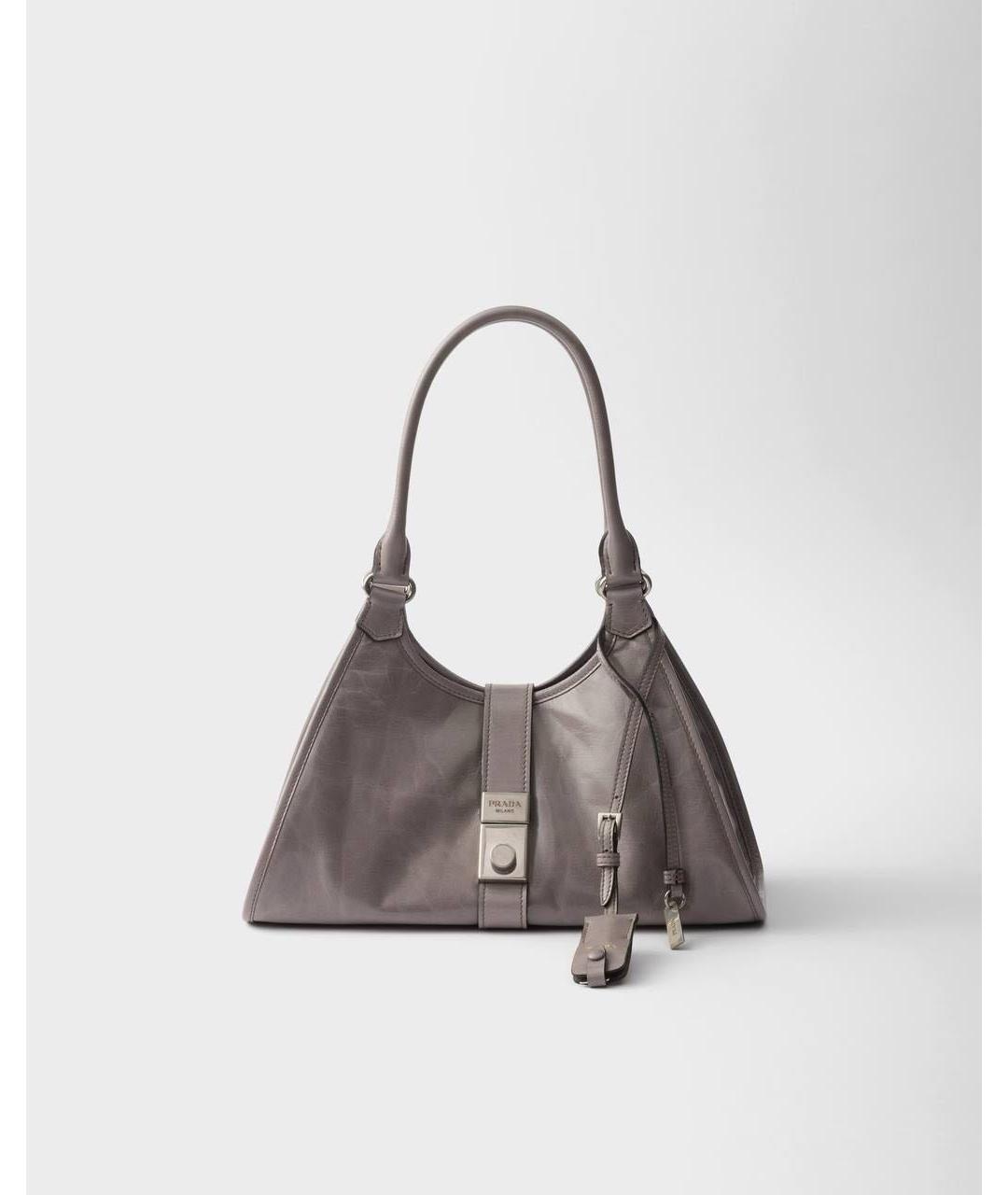 PRADA Серая кожаная сумка с короткими ручками, фото 6