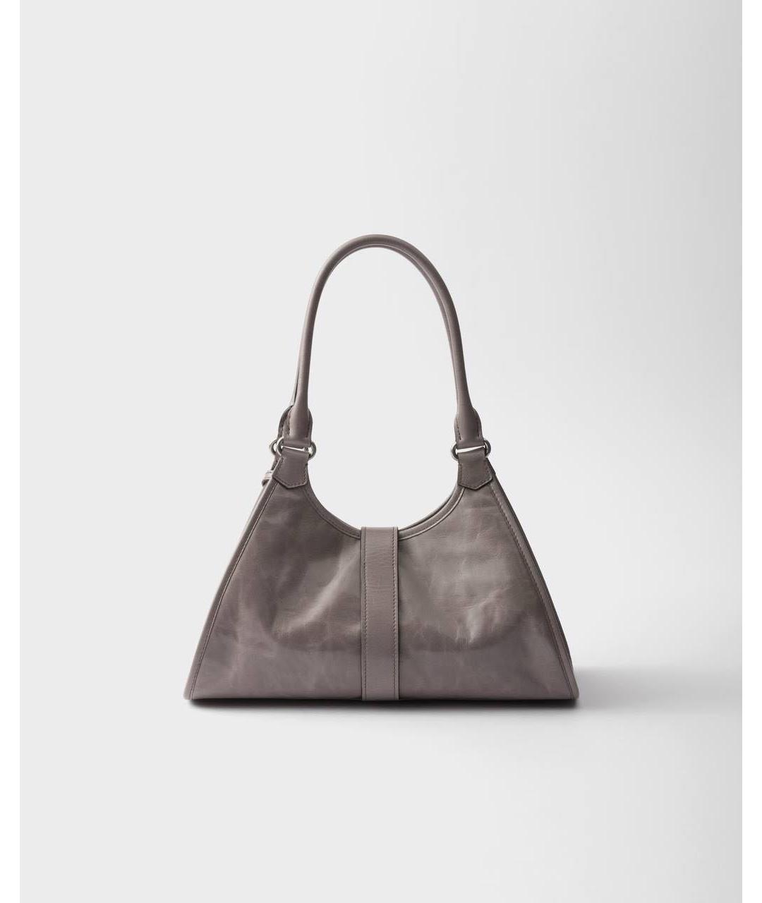 PRADA Серая кожаная сумка с короткими ручками, фото 2