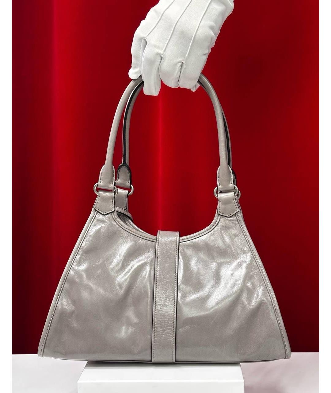 PRADA Серая кожаная сумка с короткими ручками, фото 5