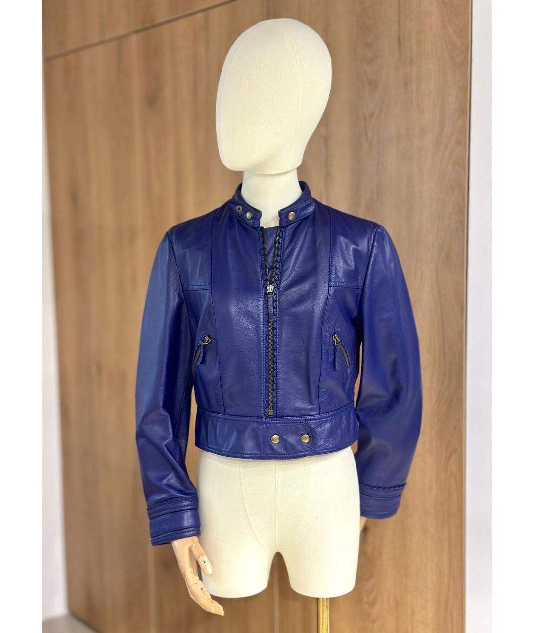 ROBERTO CAVALLI Синяя кожаная куртка, фото 3