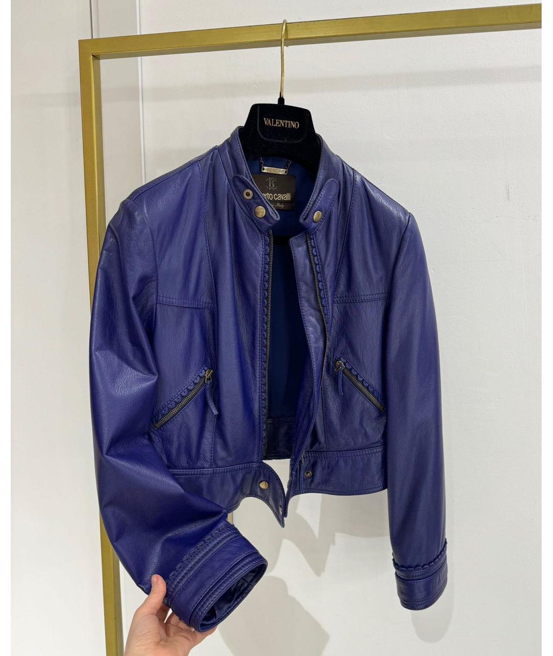 ROBERTO CAVALLI Синяя кожаная куртка, фото 2