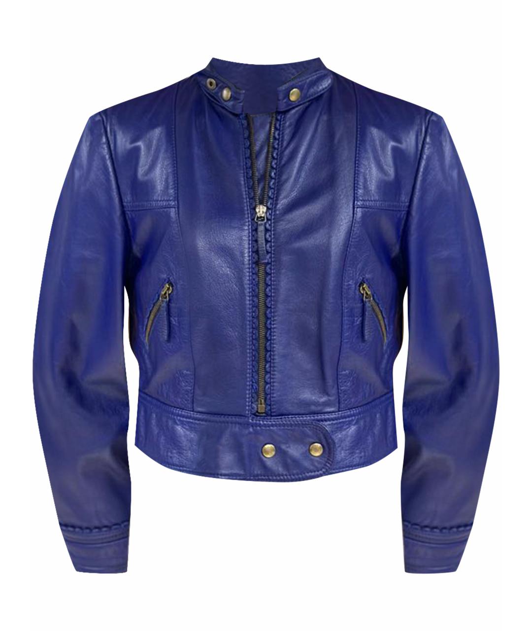 ROBERTO CAVALLI Синяя кожаная куртка, фото 1