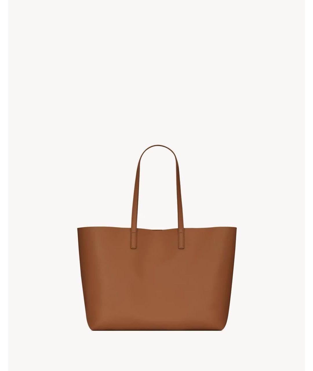 SAINT LAURENT Коричневая кожаная сумка тоут, фото 2