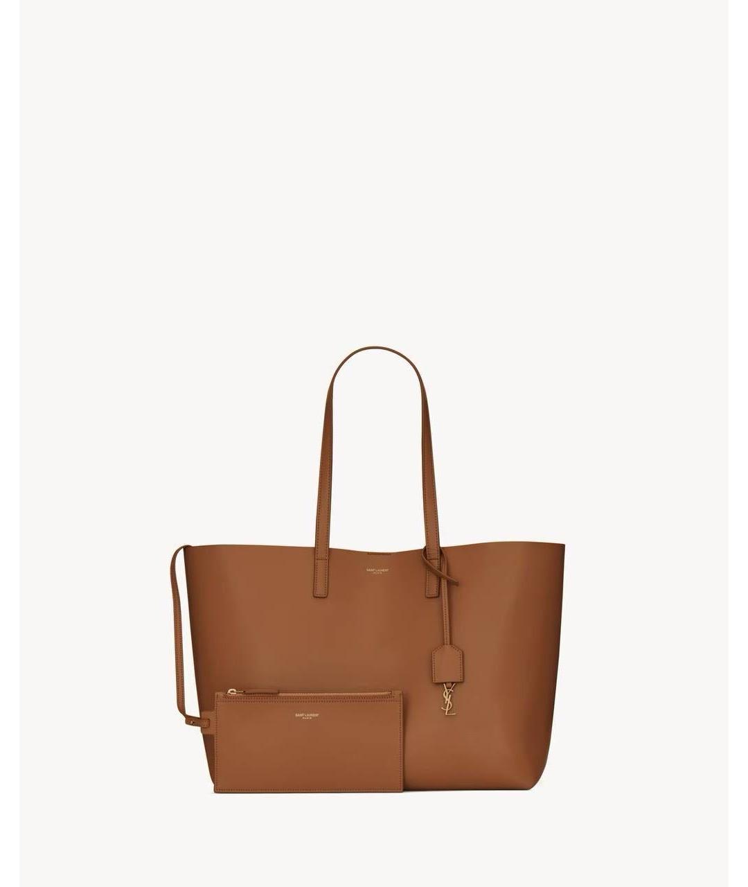 SAINT LAURENT Коричневая кожаная сумка тоут, фото 6