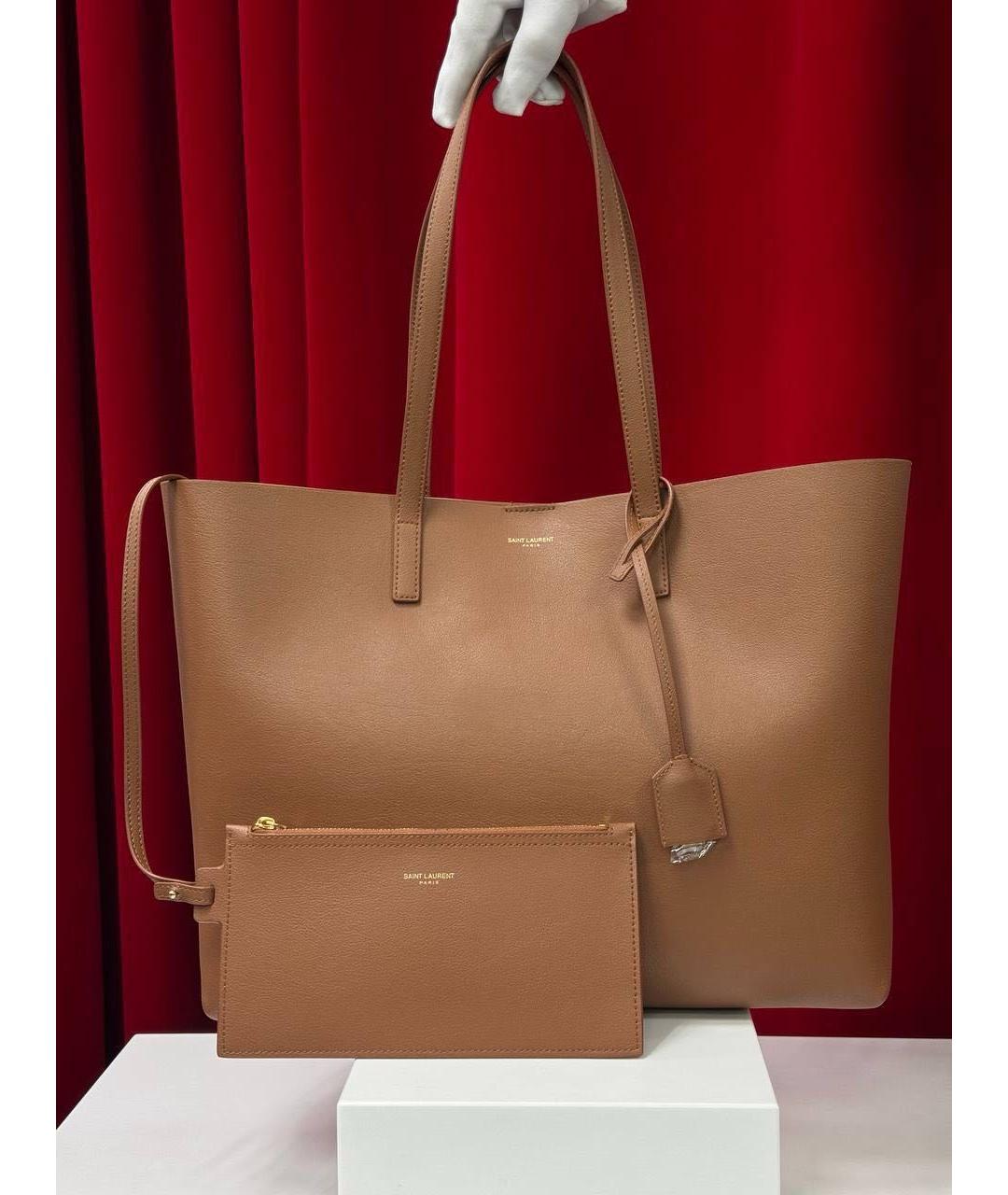 SAINT LAURENT Коричневая кожаная сумка тоут, фото 4