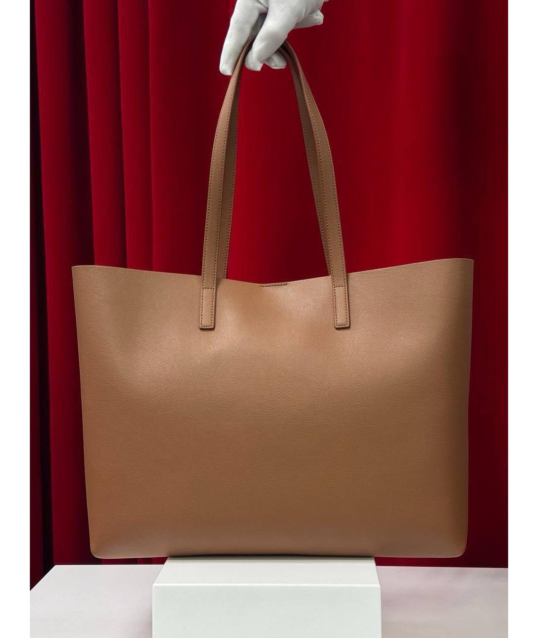 SAINT LAURENT Коричневая кожаная сумка тоут, фото 5
