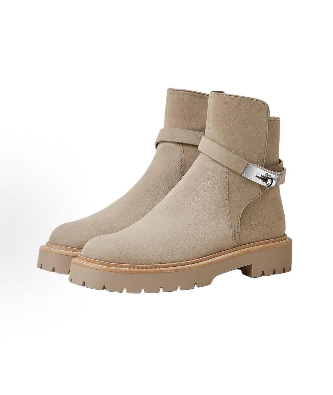 HERMES Бежевые кожаные ботинки, фото 3