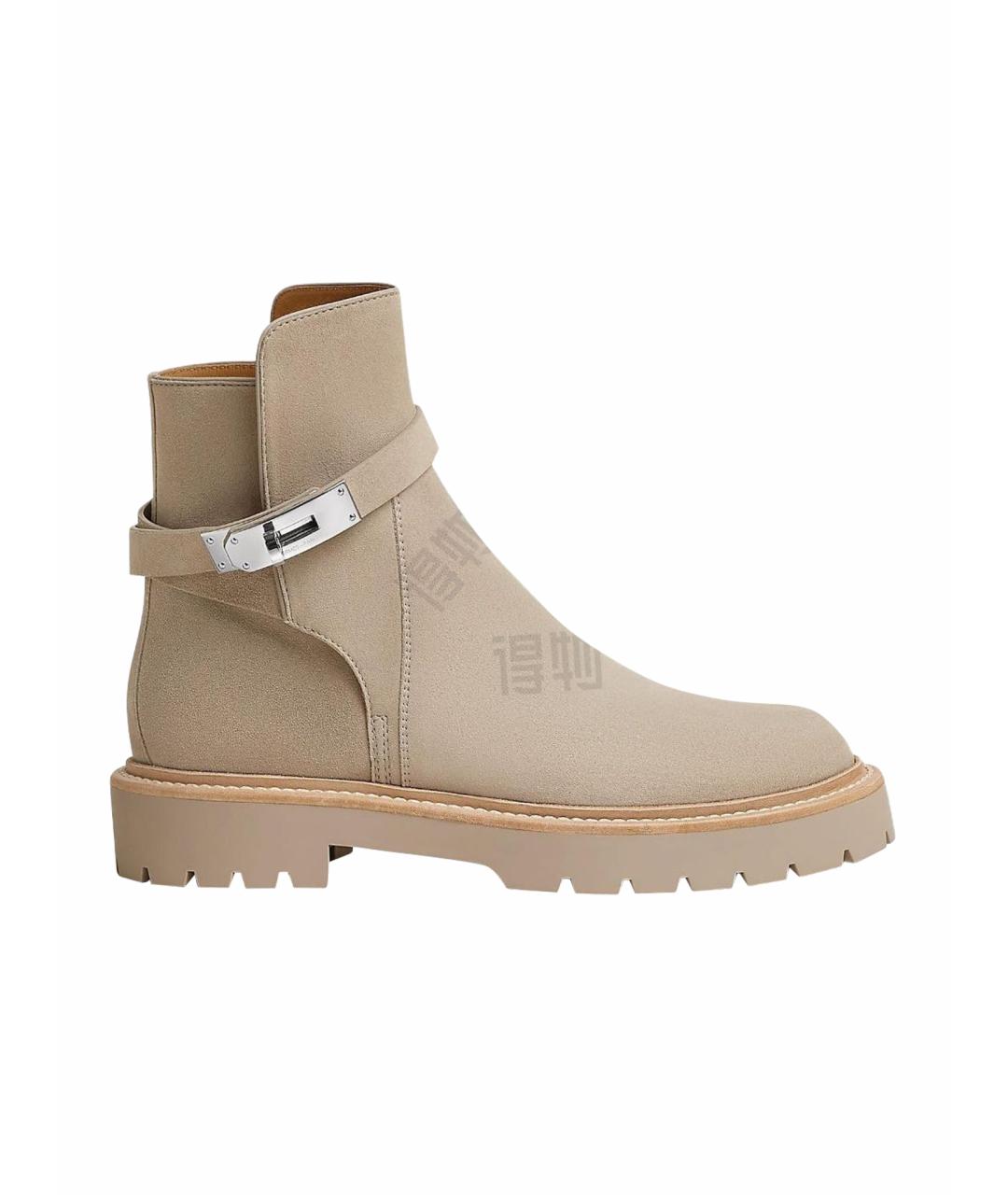 HERMES Бежевые кожаные ботинки, фото 1