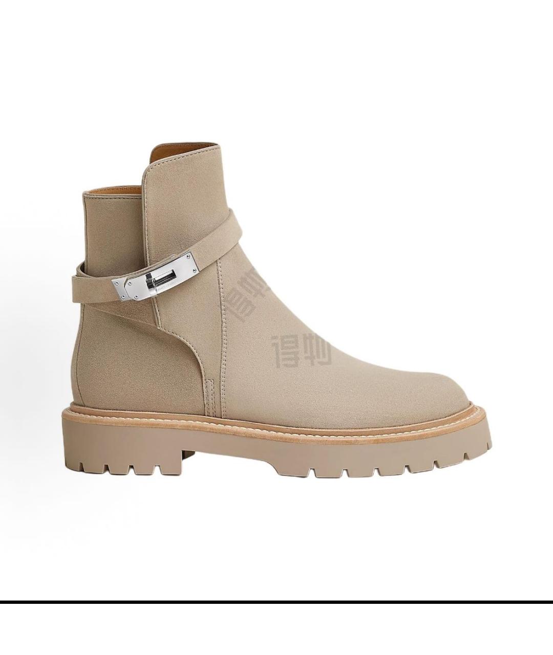 HERMES Бежевые кожаные ботинки, фото 4