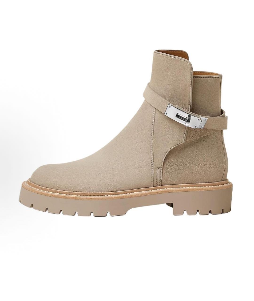 HERMES Бежевые кожаные ботинки, фото 2