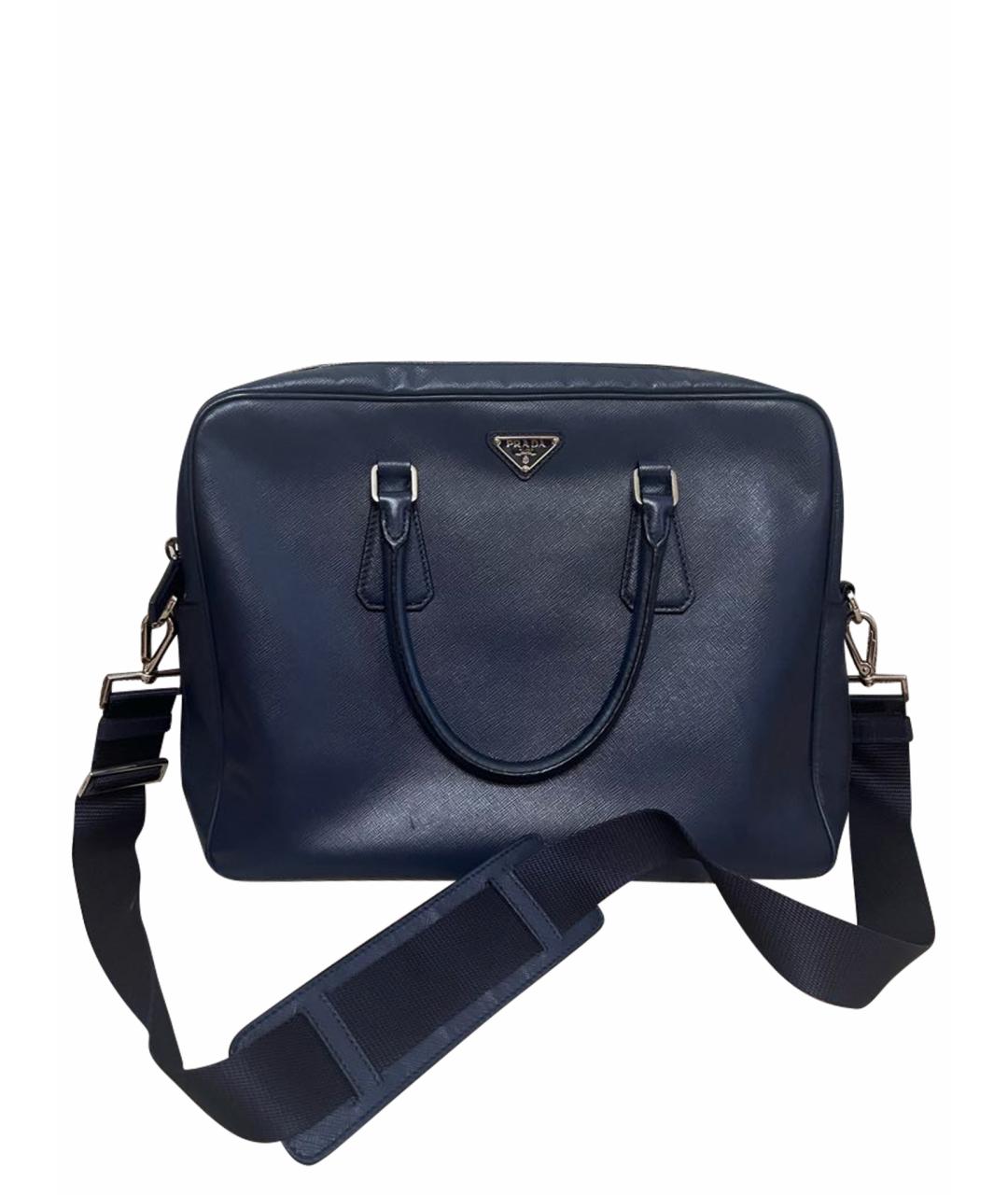 PRADA Темно-синий кожаный портфель, фото 1