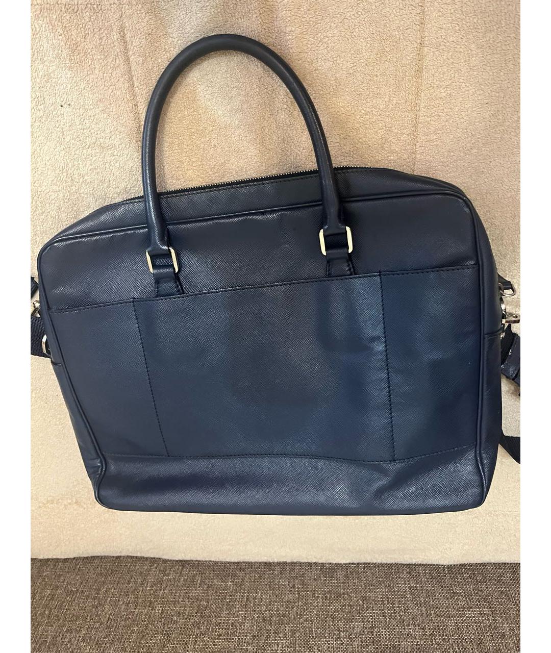 PRADA Темно-синий кожаный портфель, фото 2