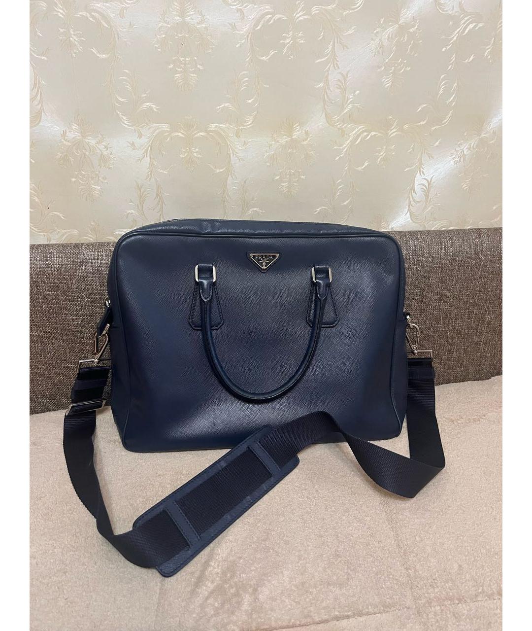 PRADA Темно-синий кожаный портфель, фото 9