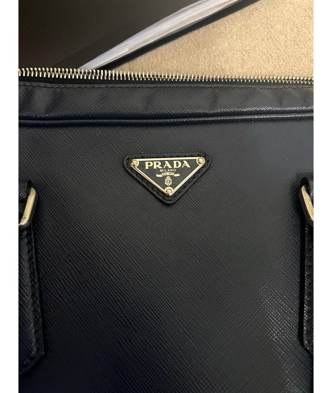 PRADA Темно-синий кожаный портфель, фото 8