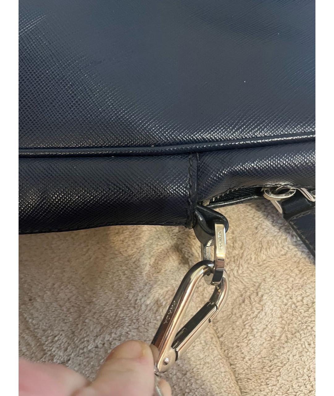 PRADA Темно-синий кожаный портфель, фото 7