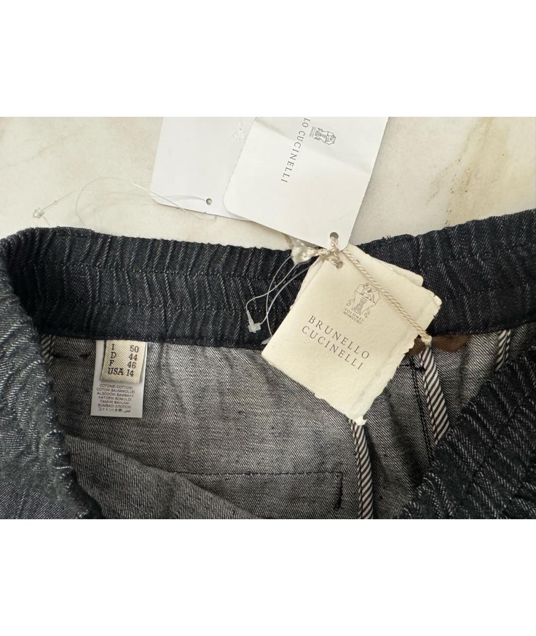 BRUNELLO CUCINELLI Антрацитовые хлопковые прямые брюки, фото 3