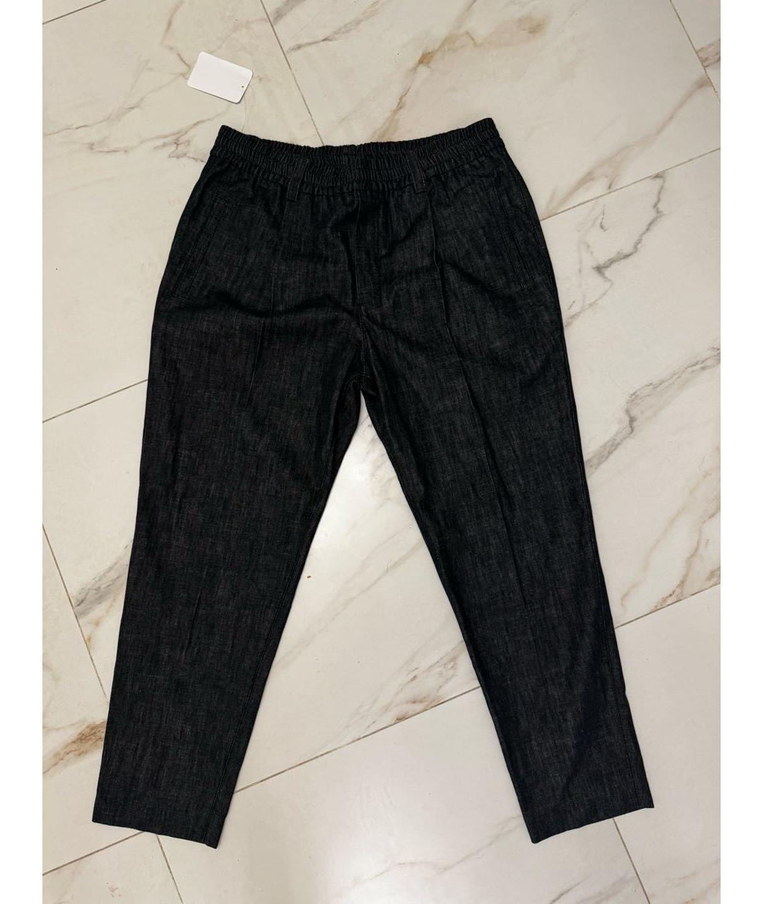 BRUNELLO CUCINELLI Антрацитовые хлопковые прямые брюки, фото 5