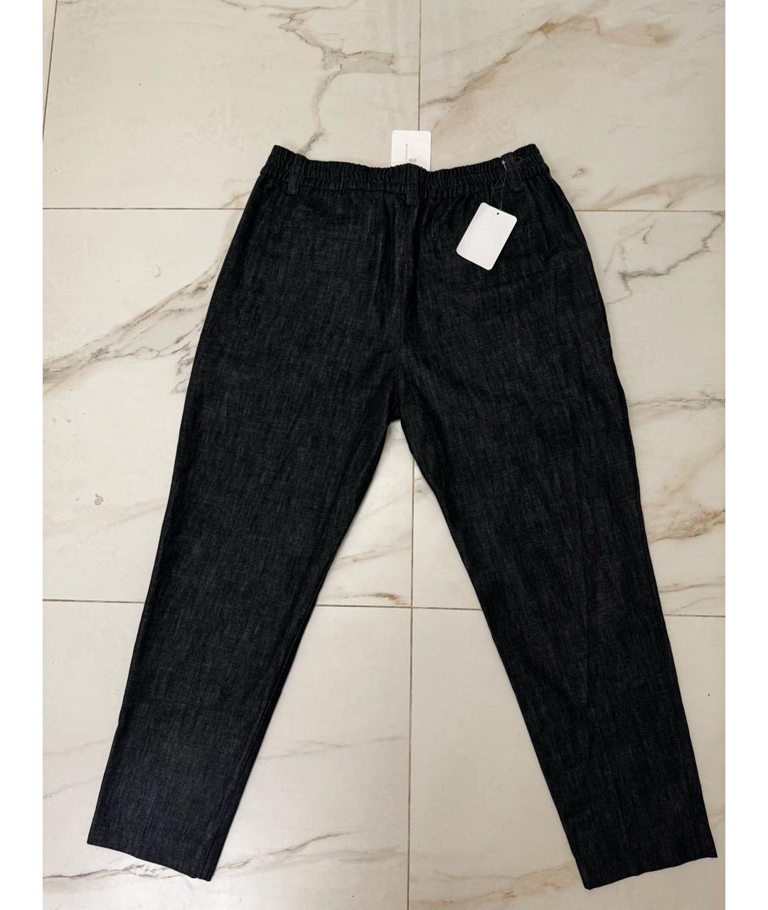 BRUNELLO CUCINELLI Антрацитовые хлопковые прямые брюки, фото 2