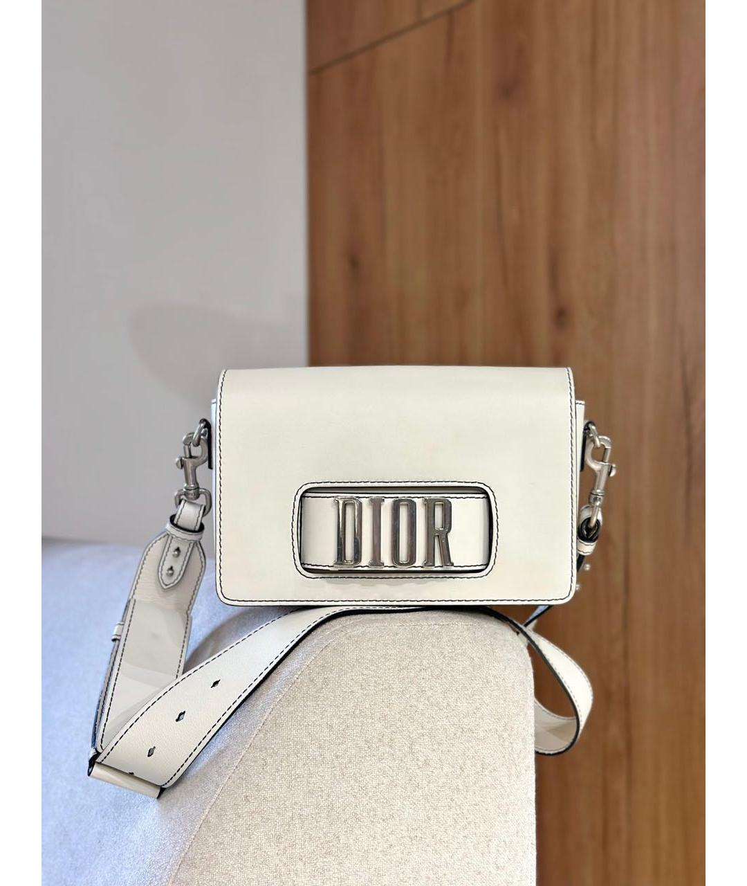 CHRISTIAN DIOR Белая кожаная сумка через плечо, фото 2