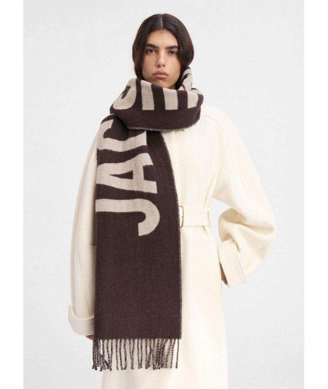 JACQUEMUS Коричневый шерстяной шарф, фото 4