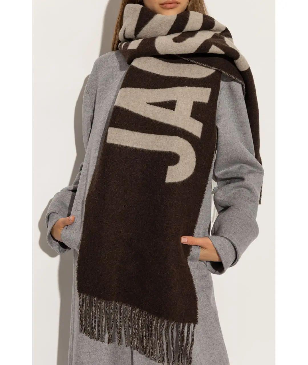 JACQUEMUS Коричневый шерстяной шарф, фото 3