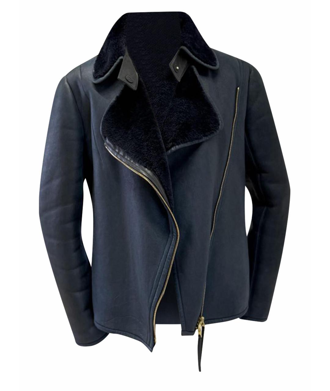 MARNI Темно-синяя кожаная дубленка, фото 1