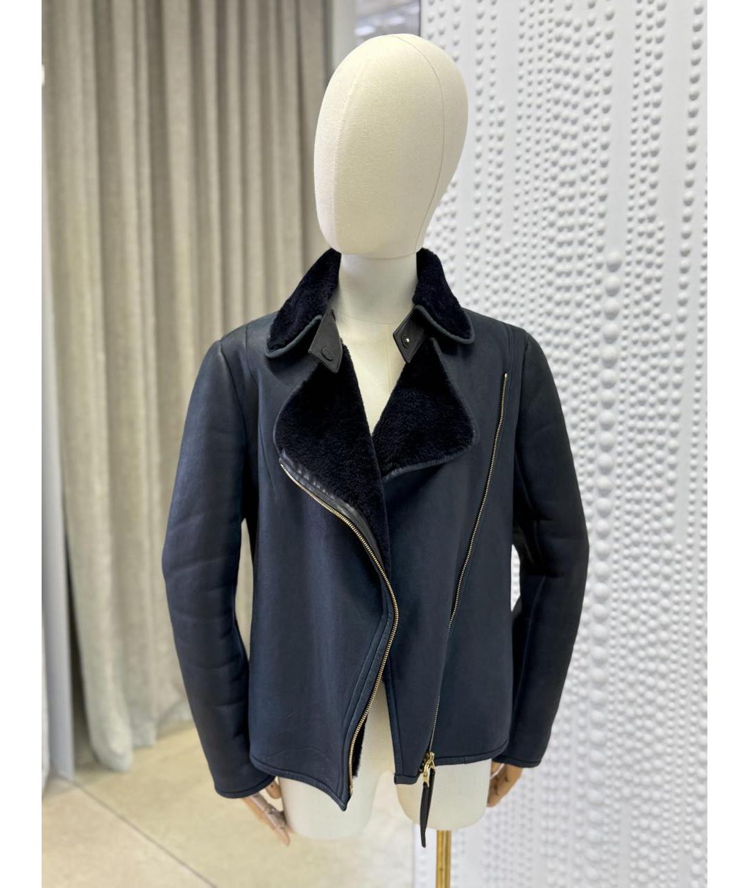 MARNI Темно-синяя кожаная дубленка, фото 2