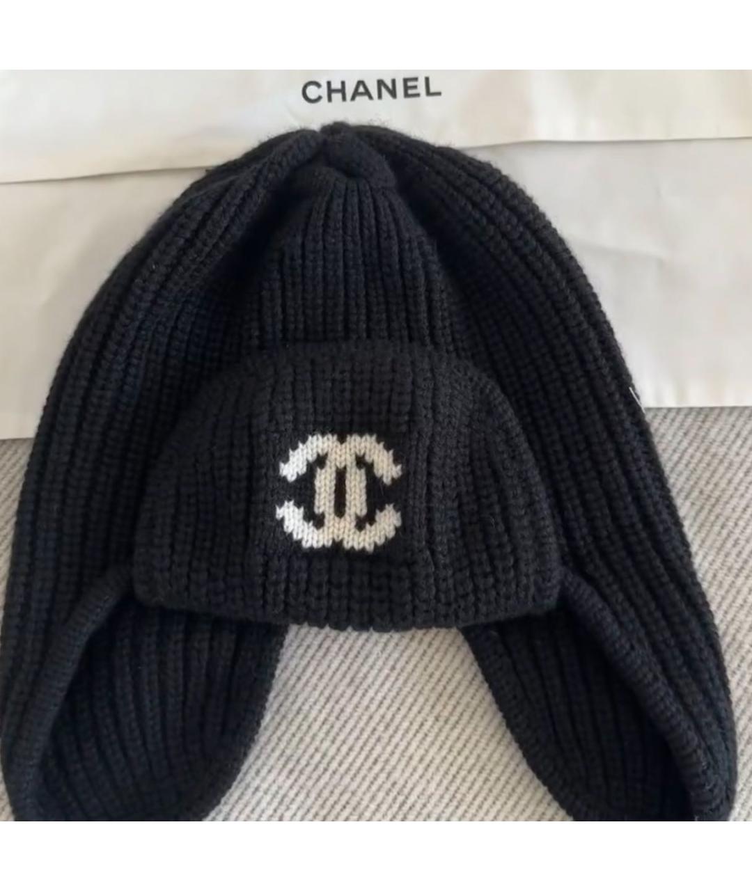 CHANEL Черная шерстяная шапка, фото 2
