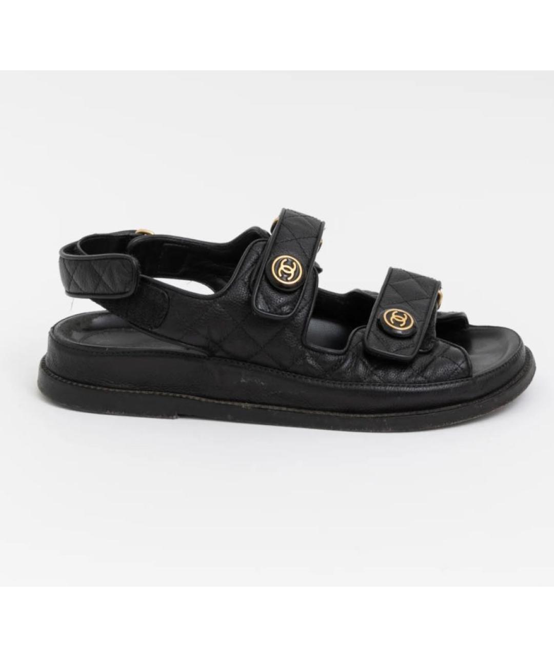 CHANEL Черные кожаные сандалии, фото 3