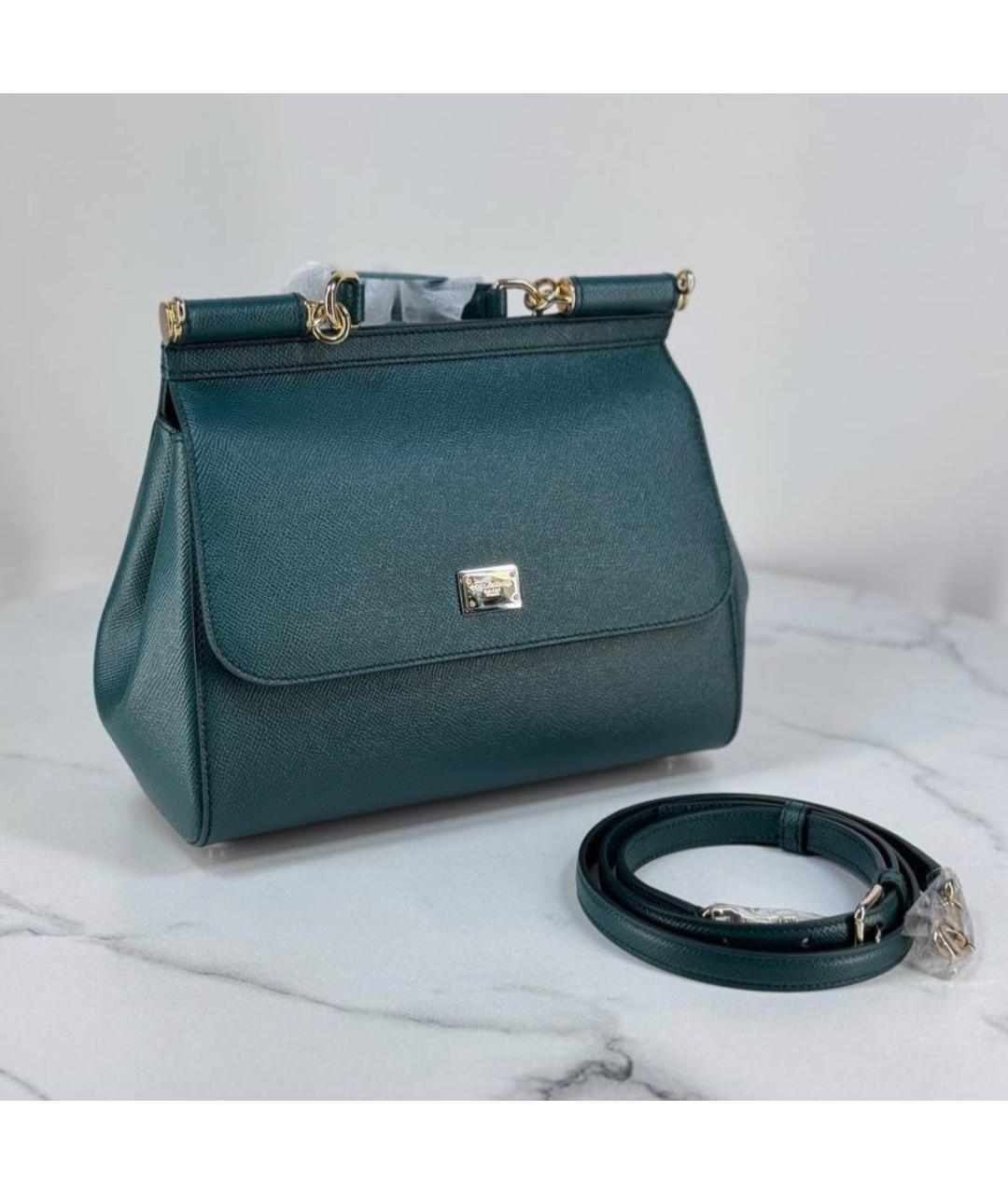 DOLCE&GABBANA Зеленая кожаная сумка с короткими ручками, фото 4
