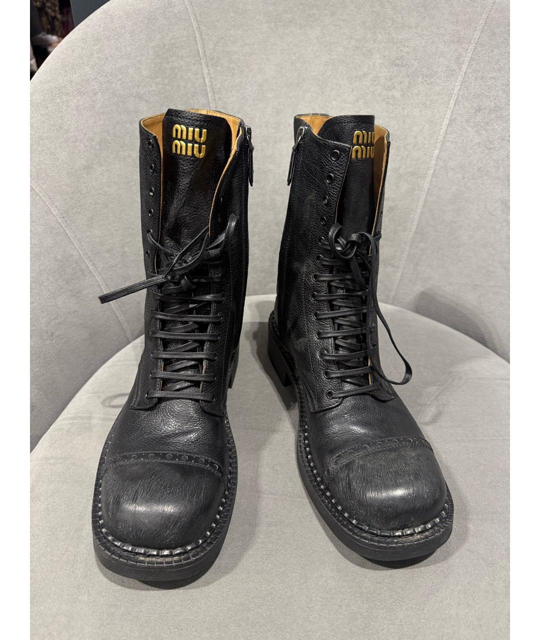MIU MIU Черные кожаные ботинки, фото 2