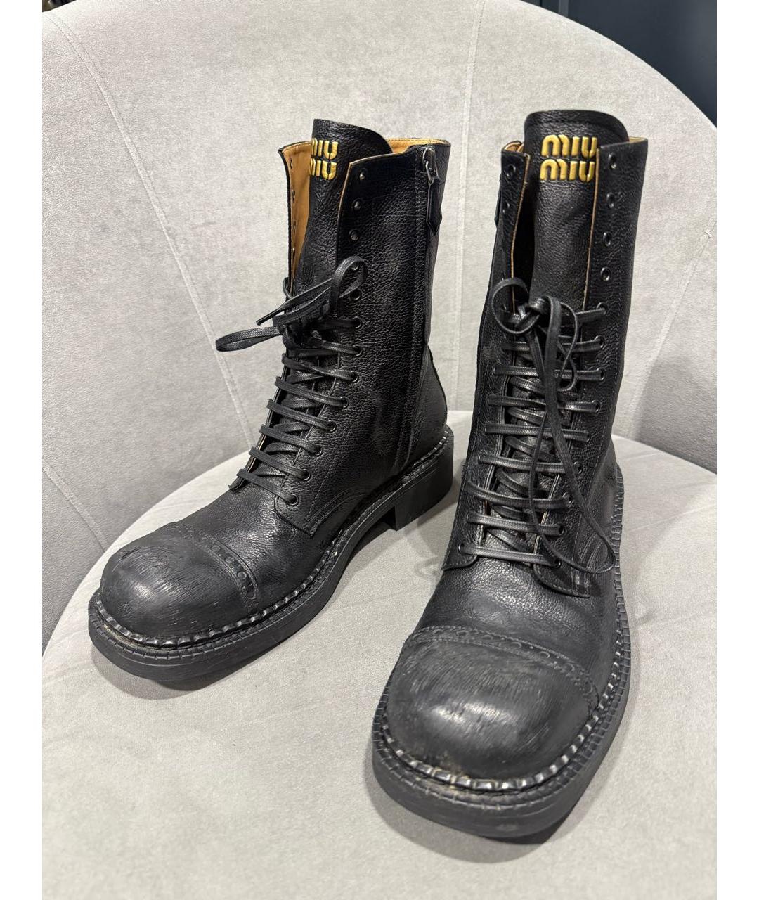MIU MIU Черные кожаные ботинки, фото 3
