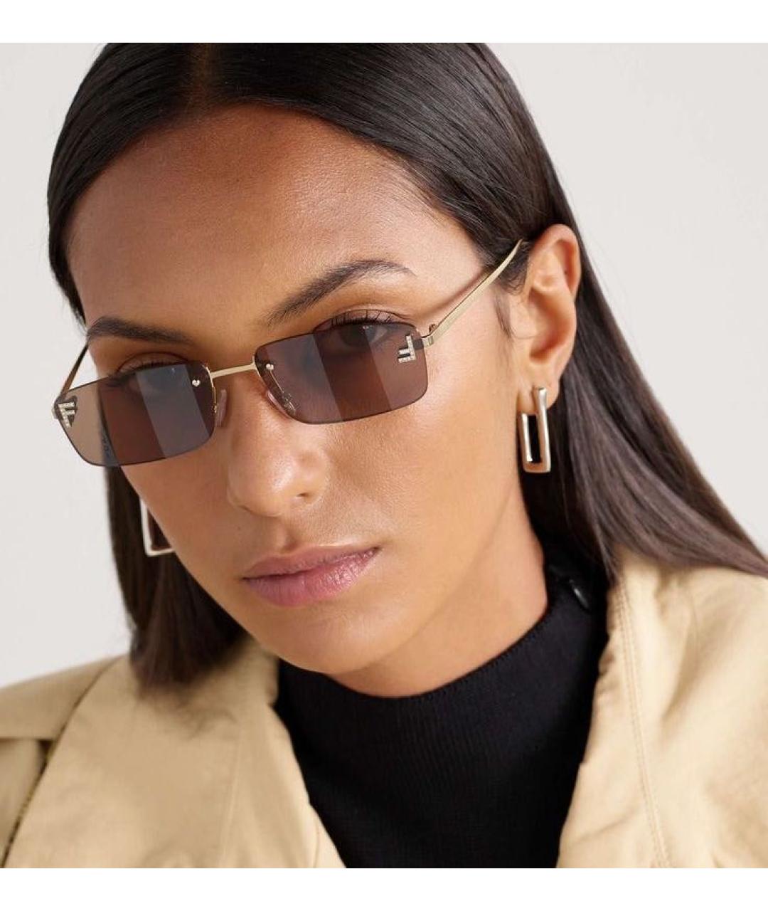FENDI Коричневые металлические солнцезащитные очки, фото 2