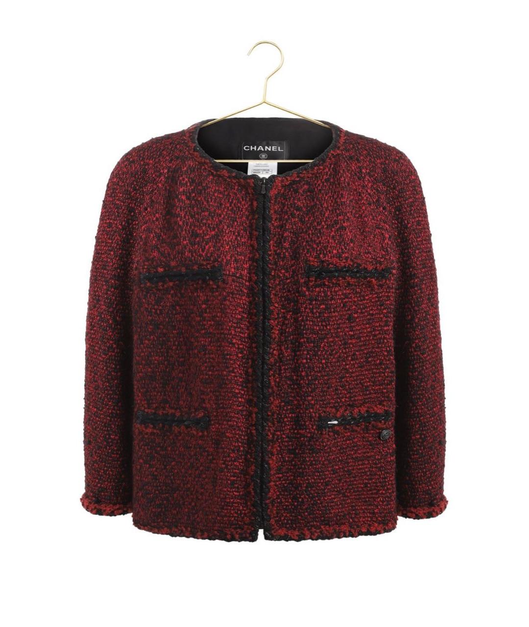 CHANEL Бордовый шерстяной жакет/пиджак, фото 1
