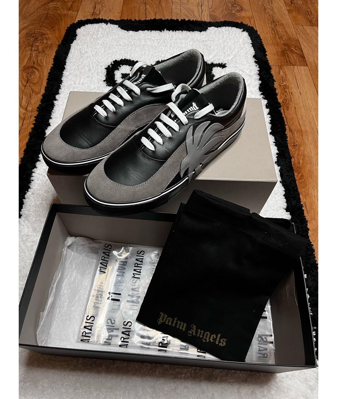 PALM ANGELS Черные кожаные низкие кроссовки / кеды, фото 8