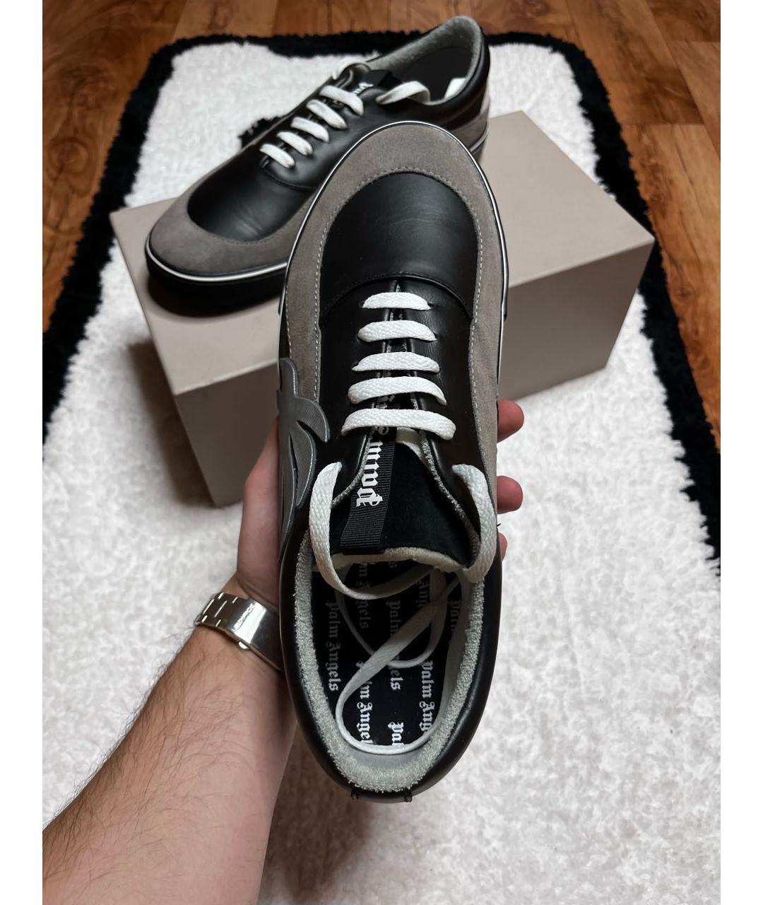 PALM ANGELS Черные кожаные низкие кроссовки / кеды, фото 4