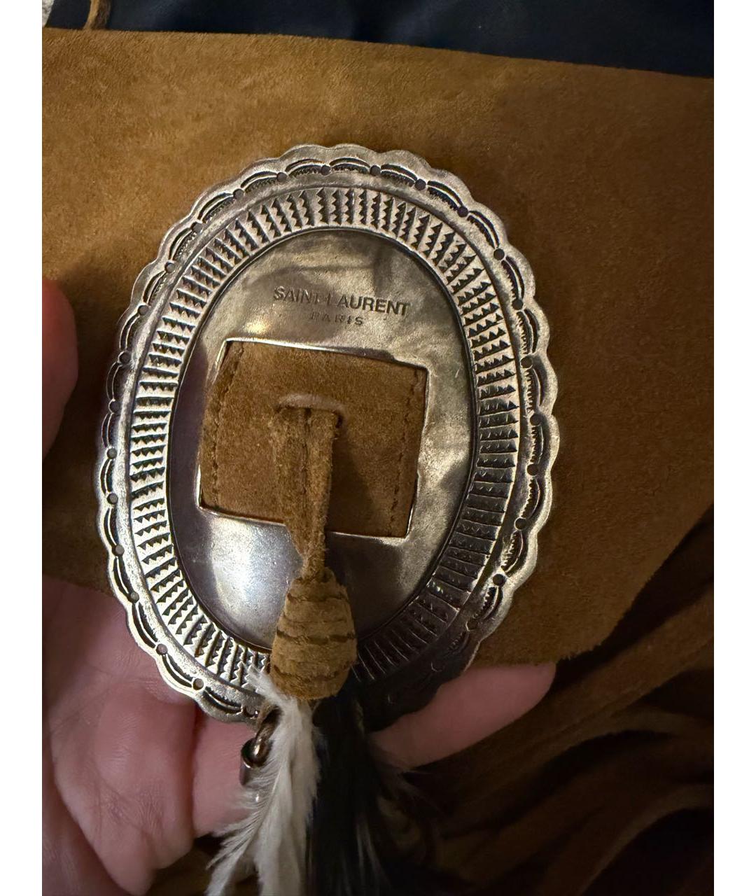 SAINT LAURENT Коричневая замшевая сумка через плечо, фото 3