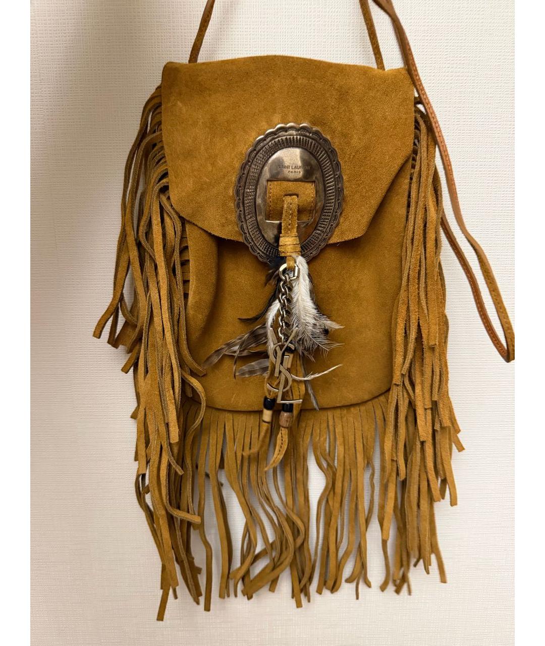 SAINT LAURENT Коричневая замшевая сумка через плечо, фото 5