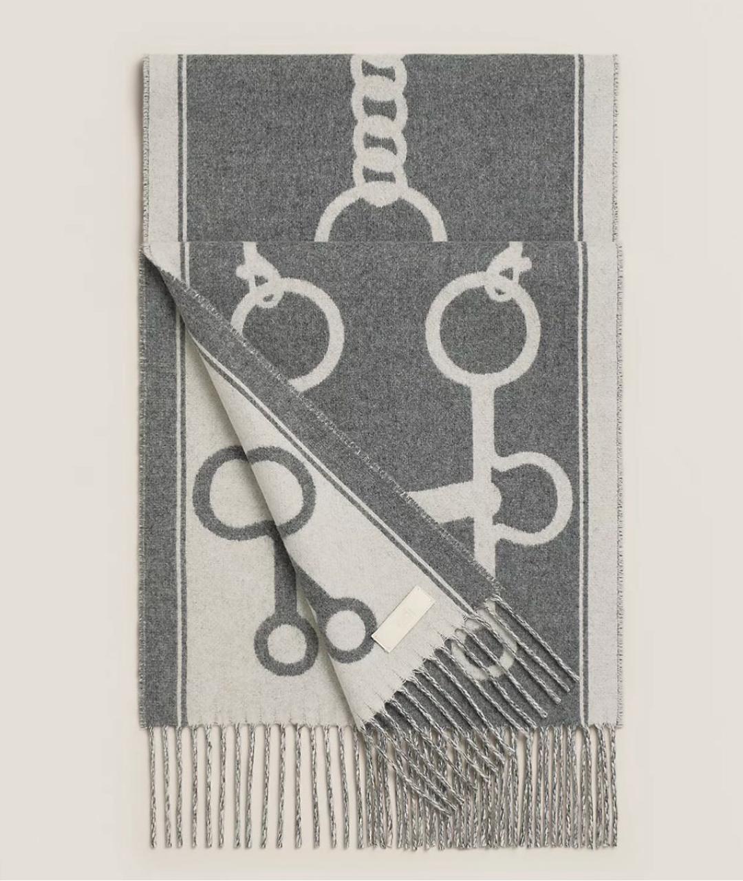 HERMES Серый кашемировый шарф, фото 3