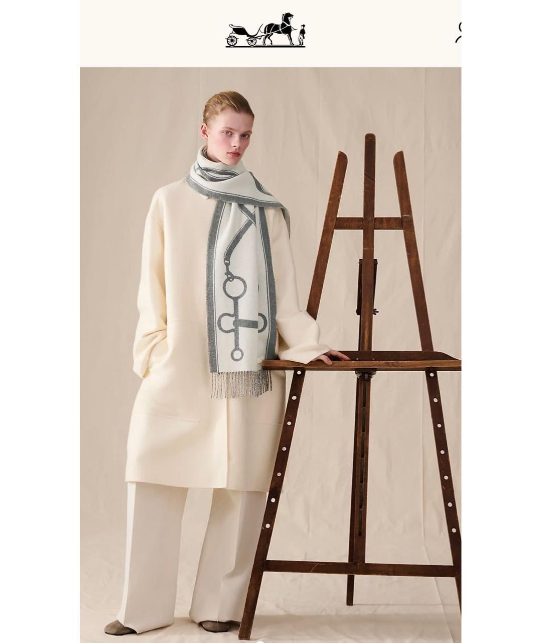 HERMES Серый кашемировый шарф, фото 2