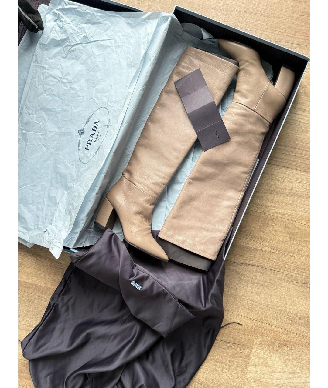 PRADA Бежевые кожаные сапоги, фото 4