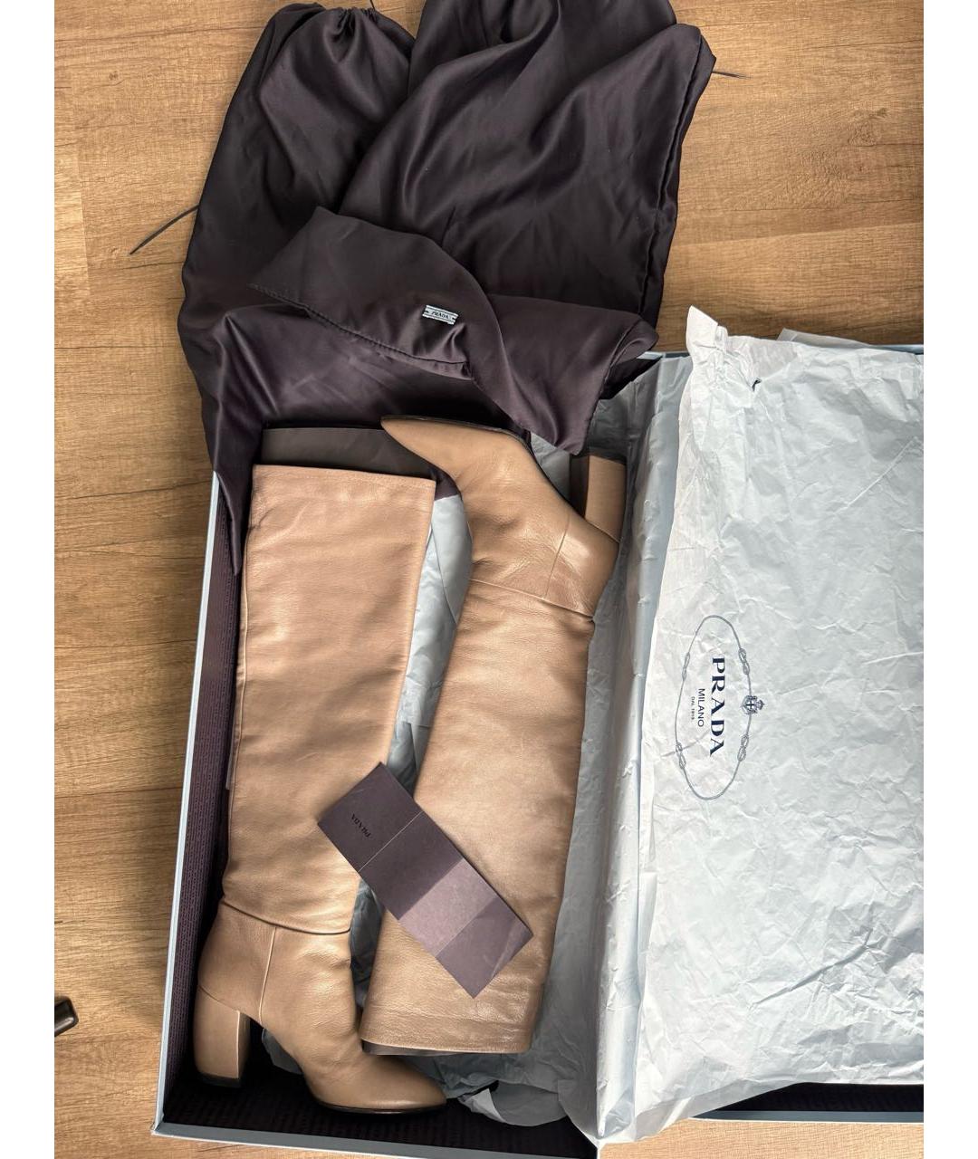 PRADA Бежевые кожаные сапоги, фото 5