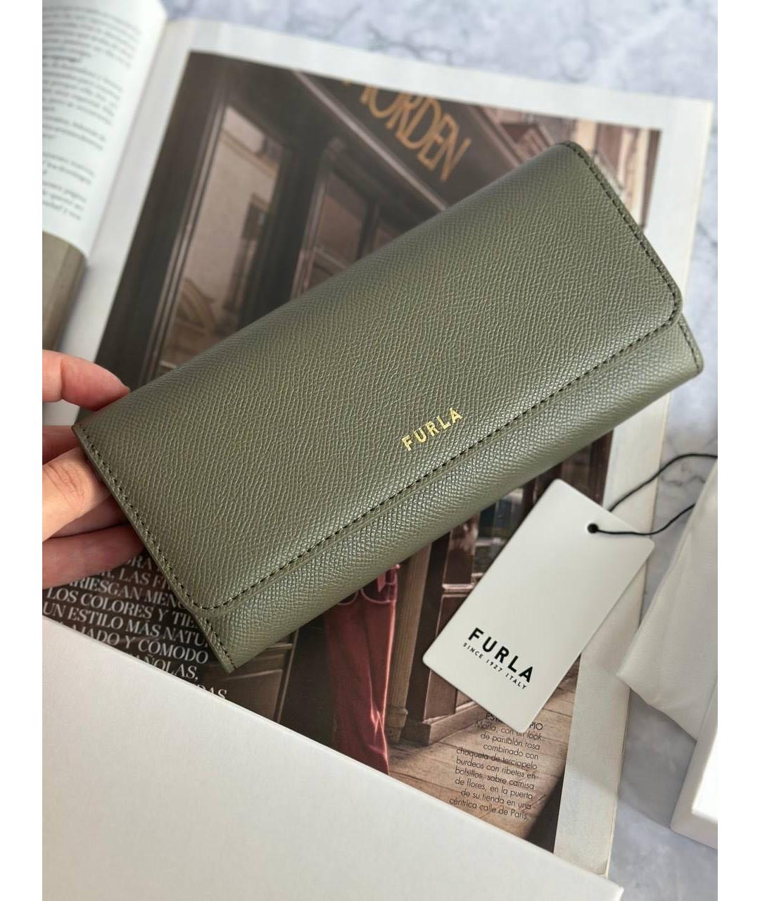 FURLA Хаки кожаный кошелек, фото 7