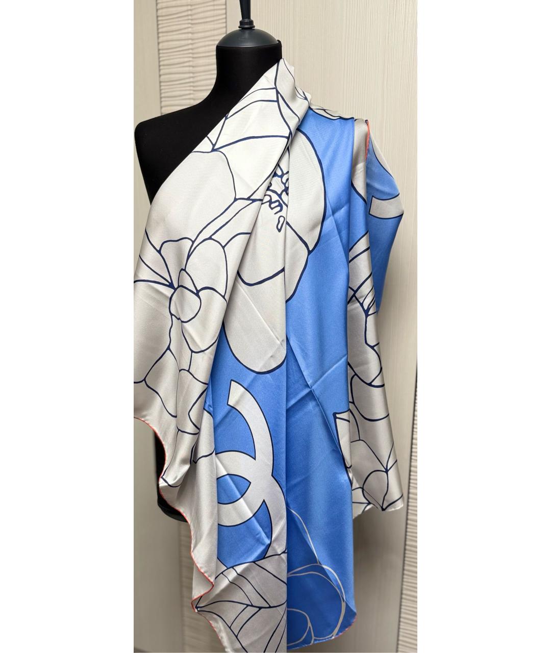 CHANEL Голубой шелковый платок, фото 3
