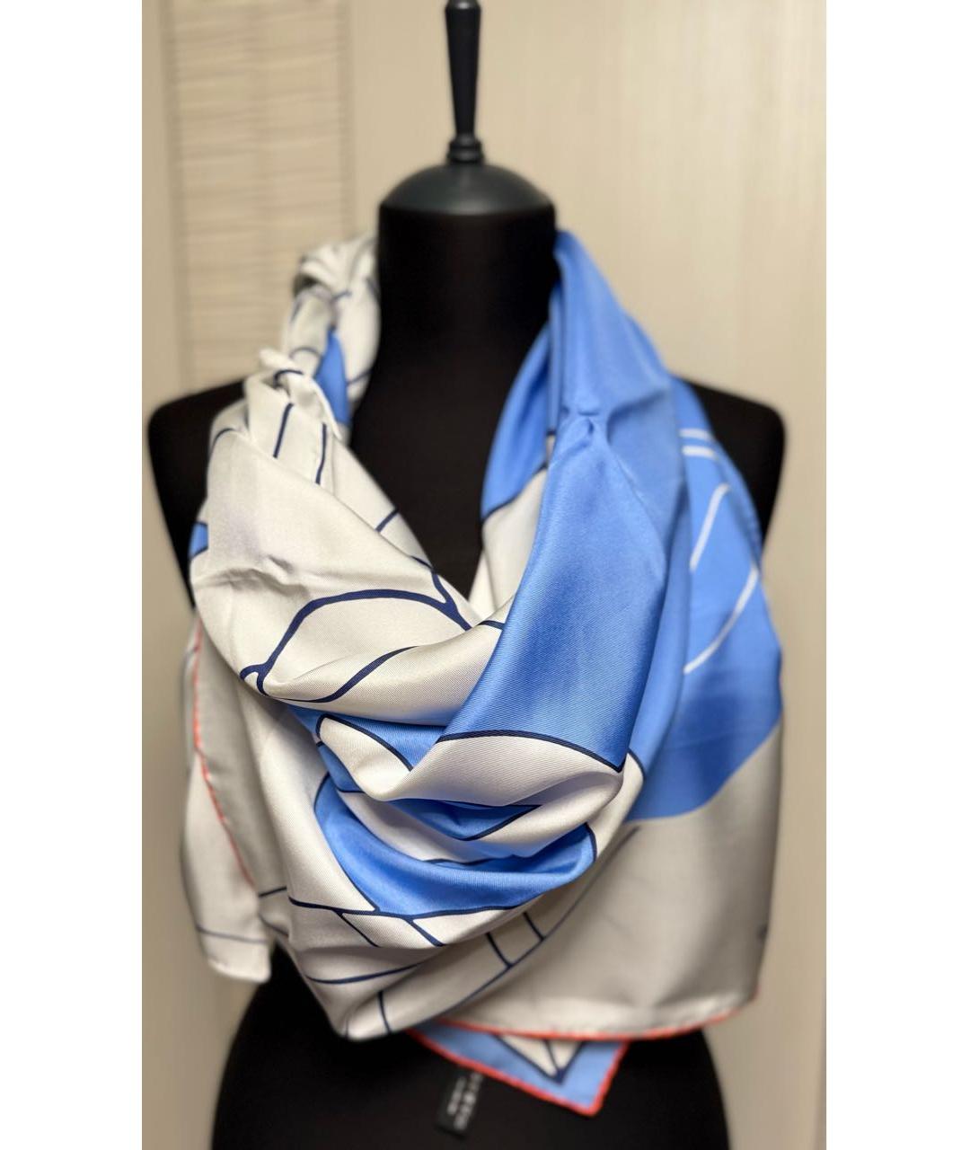 CHANEL Голубой шелковый платок, фото 9