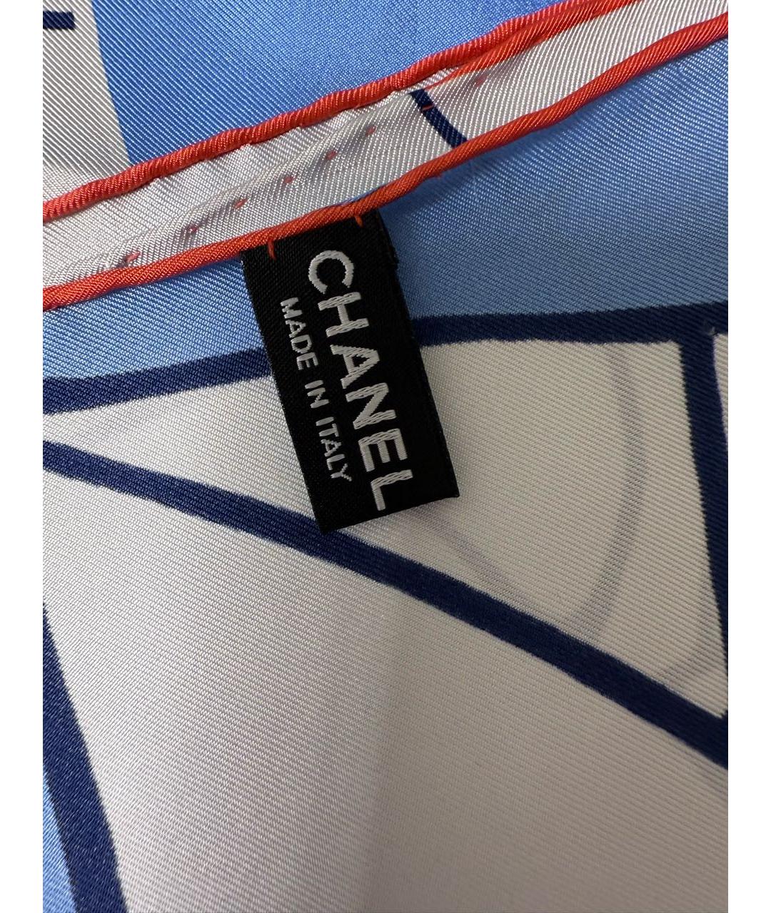 CHANEL Голубой шелковый платок, фото 5