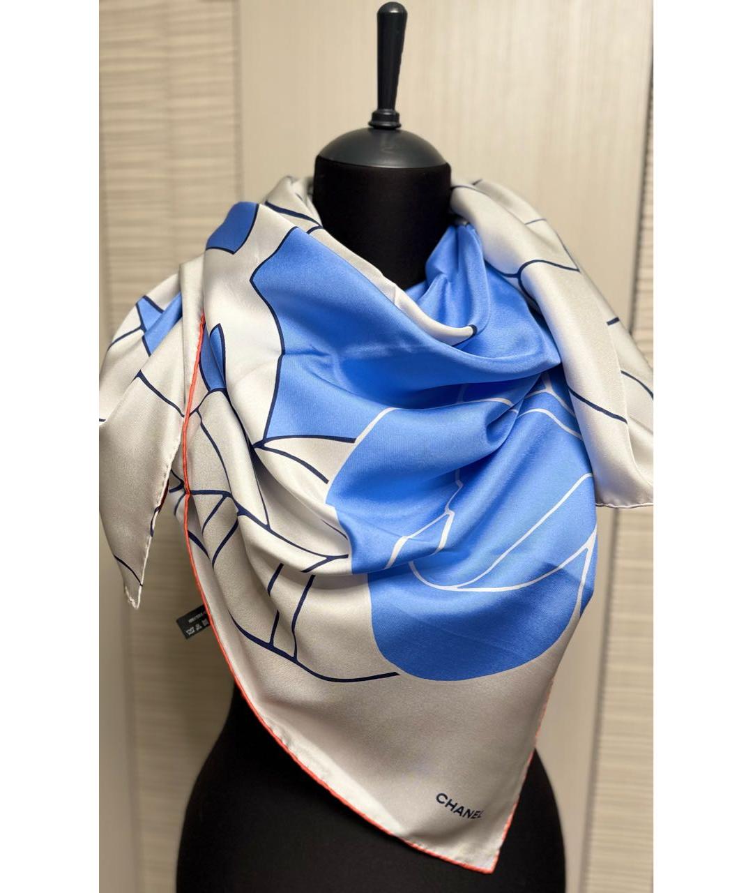 CHANEL Голубой шелковый платок, фото 2