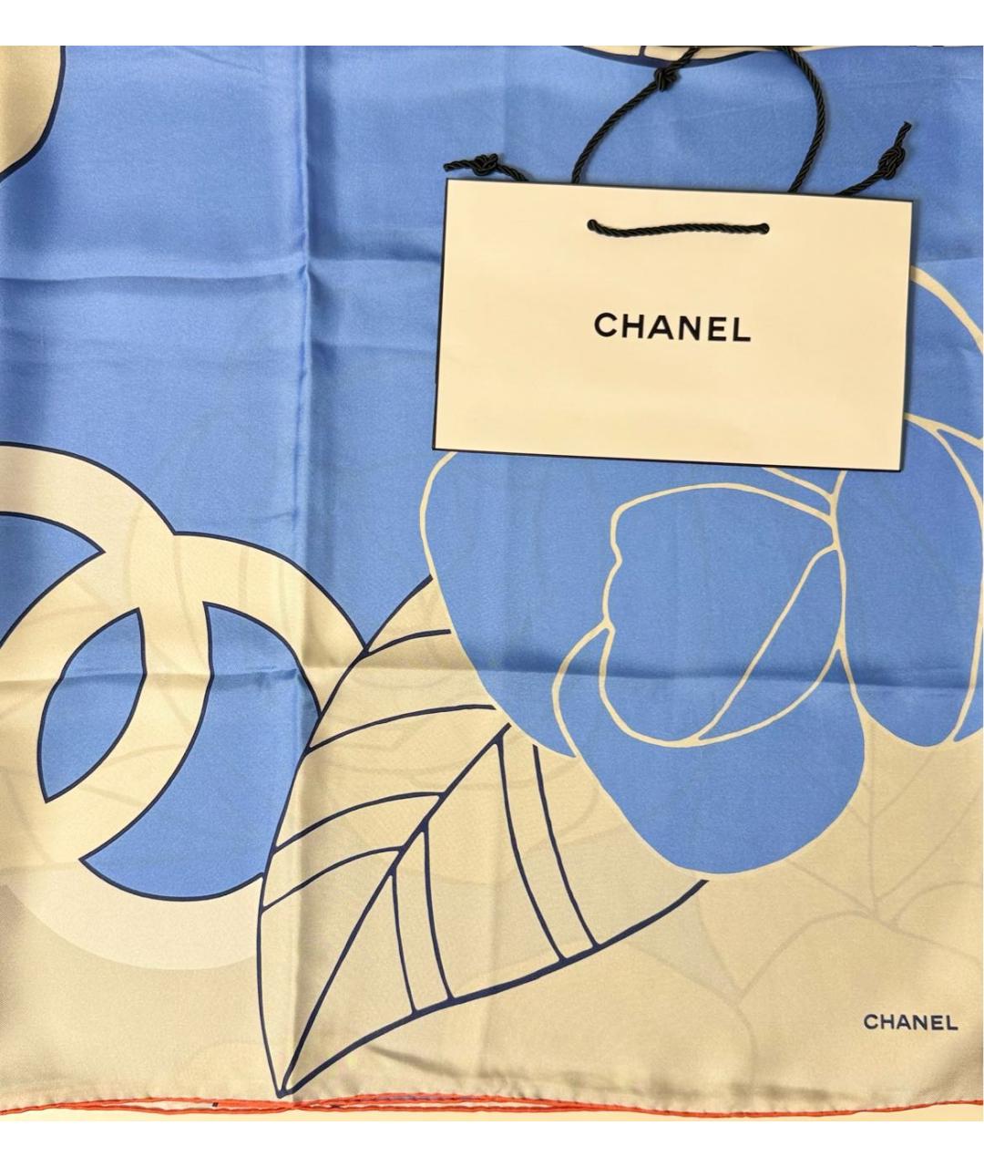 CHANEL Голубой шелковый платок, фото 7